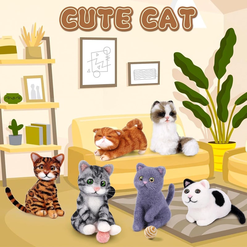 Mayboos 6 Pcs Needle Felting Kit, Animal Needle Felting Beginner Kits Wool Felt Needle Felting Tools with Instruction for DIY Craft Animal Home Decoration (Cute Cat) - Image 5